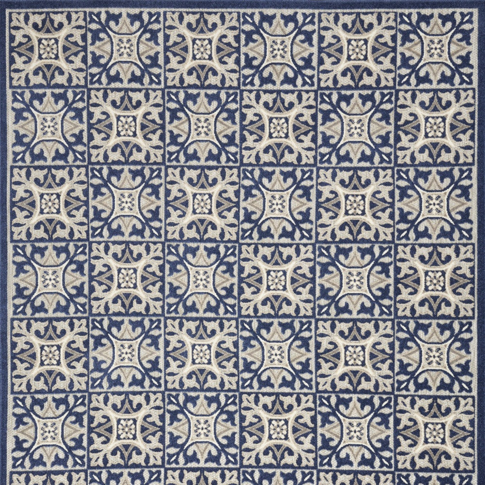 7' X 10' Blue Fleur De Lis Stain Resistant Non Skid Area Rug