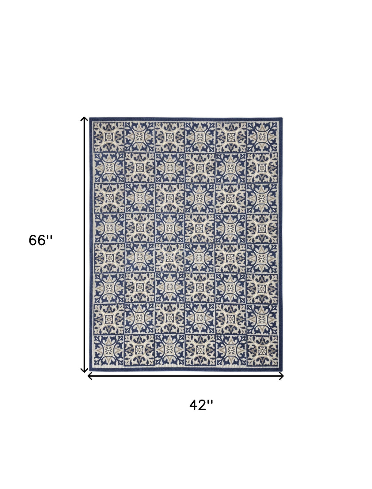 4' X 6' Blue Fleur De Lis Stain Resistant Non Skid Area Rug