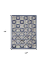 4' X 6' Blue Fleur De Lis Stain Resistant Non Skid Area Rug