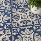 4' X 6' Blue Fleur De Lis Stain Resistant Non Skid Area Rug