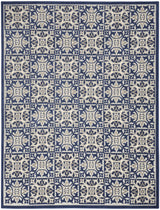 5' X 8' Blue Fleur De Lis Stain Resistant Non Skid Area Rug