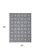 5' X 8' Blue Fleur De Lis Stain Resistant Non Skid Area Rug