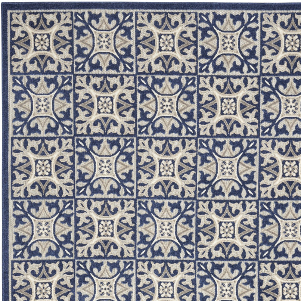 5' X 8' Blue Fleur De Lis Stain Resistant Non Skid Area Rug