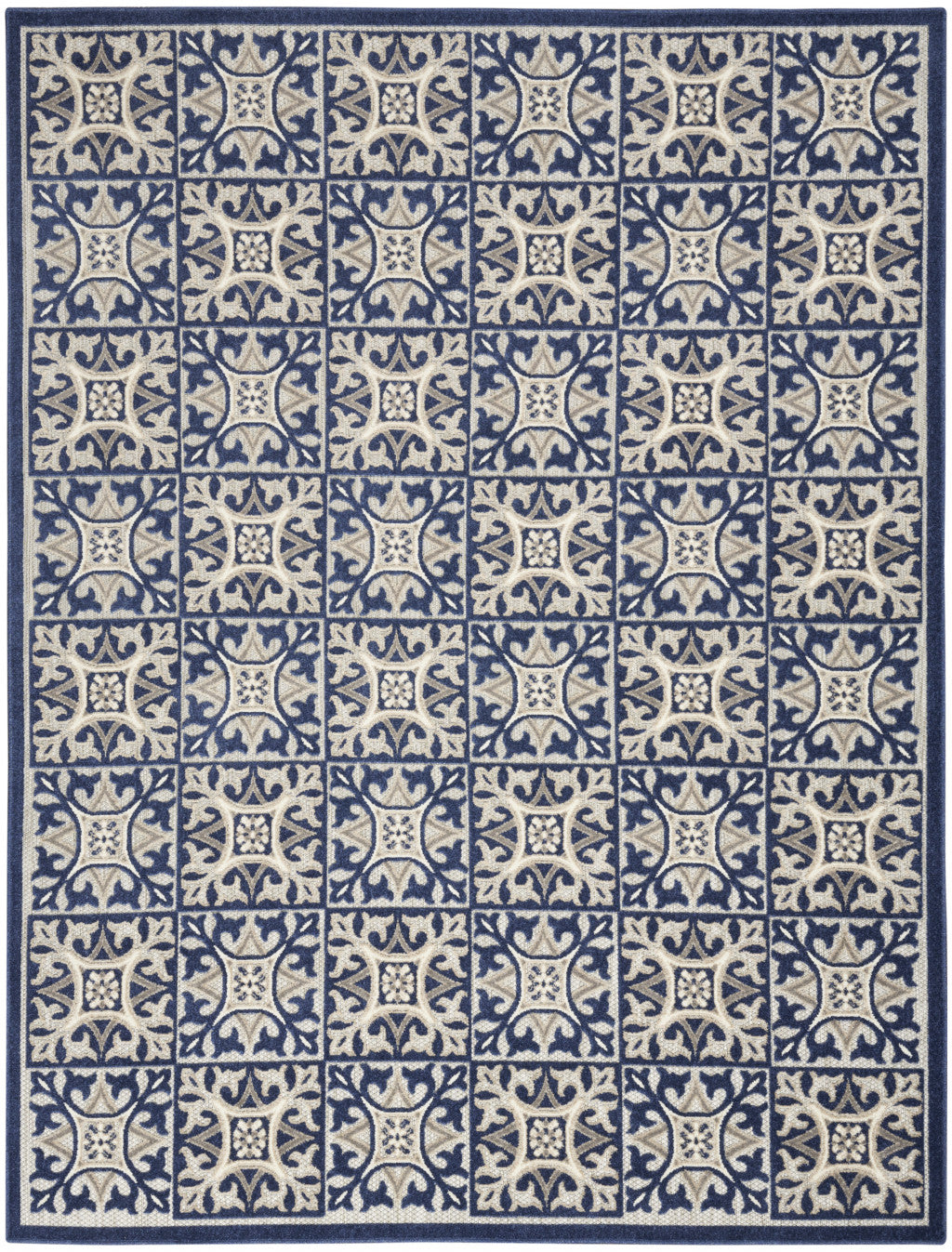 8' X 11' Blue Geometric Non Skid Indoor Outdoor Area Rug