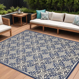 8' X 11' Blue Geometric Non Skid Indoor Outdoor Area Rug