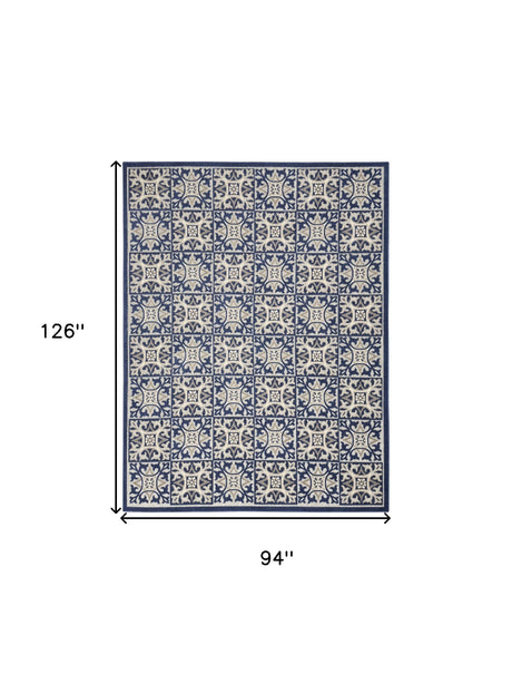 8' X 11' Blue Geometric Non Skid Indoor Outdoor Area Rug