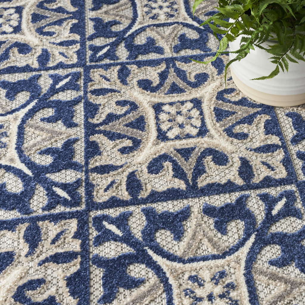 8' X 11' Blue Geometric Non Skid Indoor Outdoor Area Rug