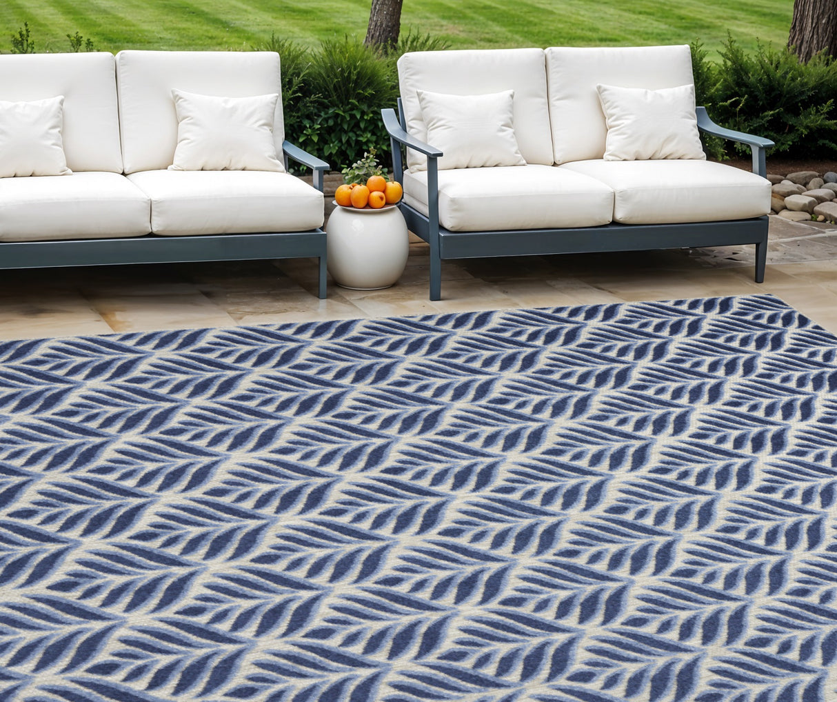 8' X 11' Blue Floral Non Skid Indoor Outdoor Area Rug