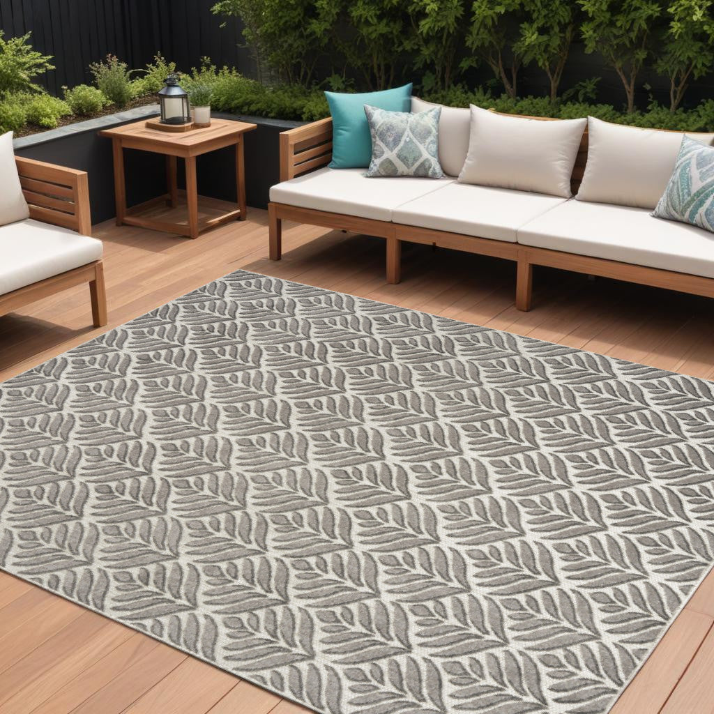 8' X 11' Charcoal Floral Non Skid Indoor Outdoor Area Rug