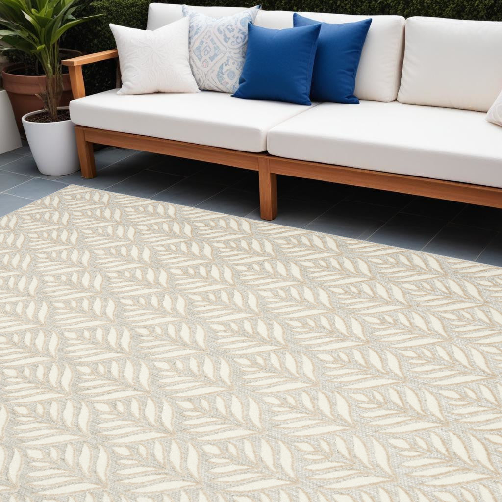 8' X 11' Ivory and Gray Floral Non Skid Indoor Outdoor Area Rug