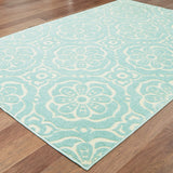 10' X 13' Blue and Ivory Floral Stain Resistant Indoor Outdoor Area Rug