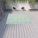 10' X 13' Blue and Ivory Floral Stain Resistant Indoor Outdoor Area Rug