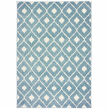 10' X 13' Blue and Ivory Geometric Stain Resistant Indoor Outdoor Area Rug