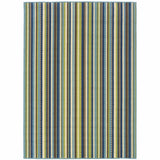 2' X 4' Blue and Green Striped Stain Resistant Indoor Outdoor Area Rug