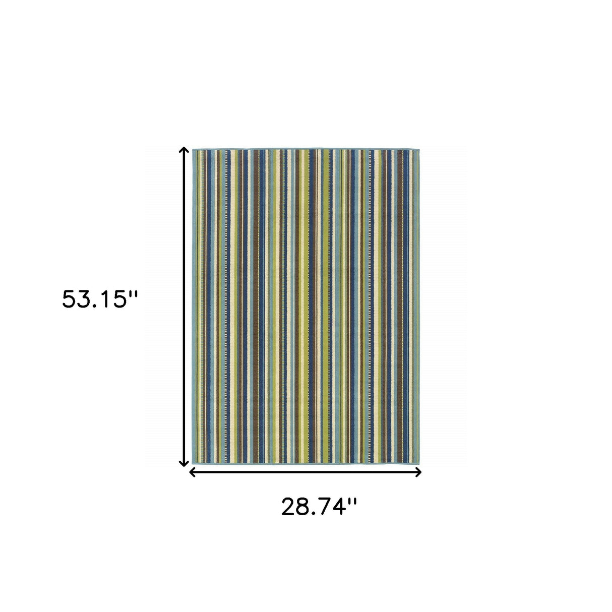 2' X 4' Blue and Green Striped Stain Resistant Indoor Outdoor Area Rug