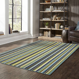 2' X 4' Blue and Green Striped Stain Resistant Indoor Outdoor Area Rug