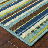 2' X 4' Blue and Green Striped Stain Resistant Indoor Outdoor Area Rug