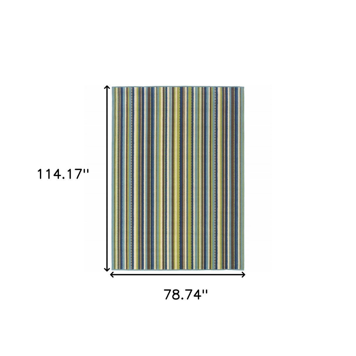 7' X 10' Blue and Green Striped Stain Resistant Indoor Outdoor Area Rug