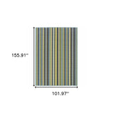 9' X 13' Blue and Green Striped Stain Resistant Indoor Outdoor Area Rug