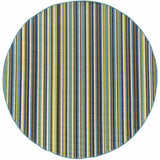 8' X 8' Blue and Green Round Striped Stain Resistant Indoor Outdoor Area Rug