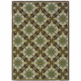 2' X 4' Brown and Ivory Floral Stain Resistant Indoor Outdoor Area Rug