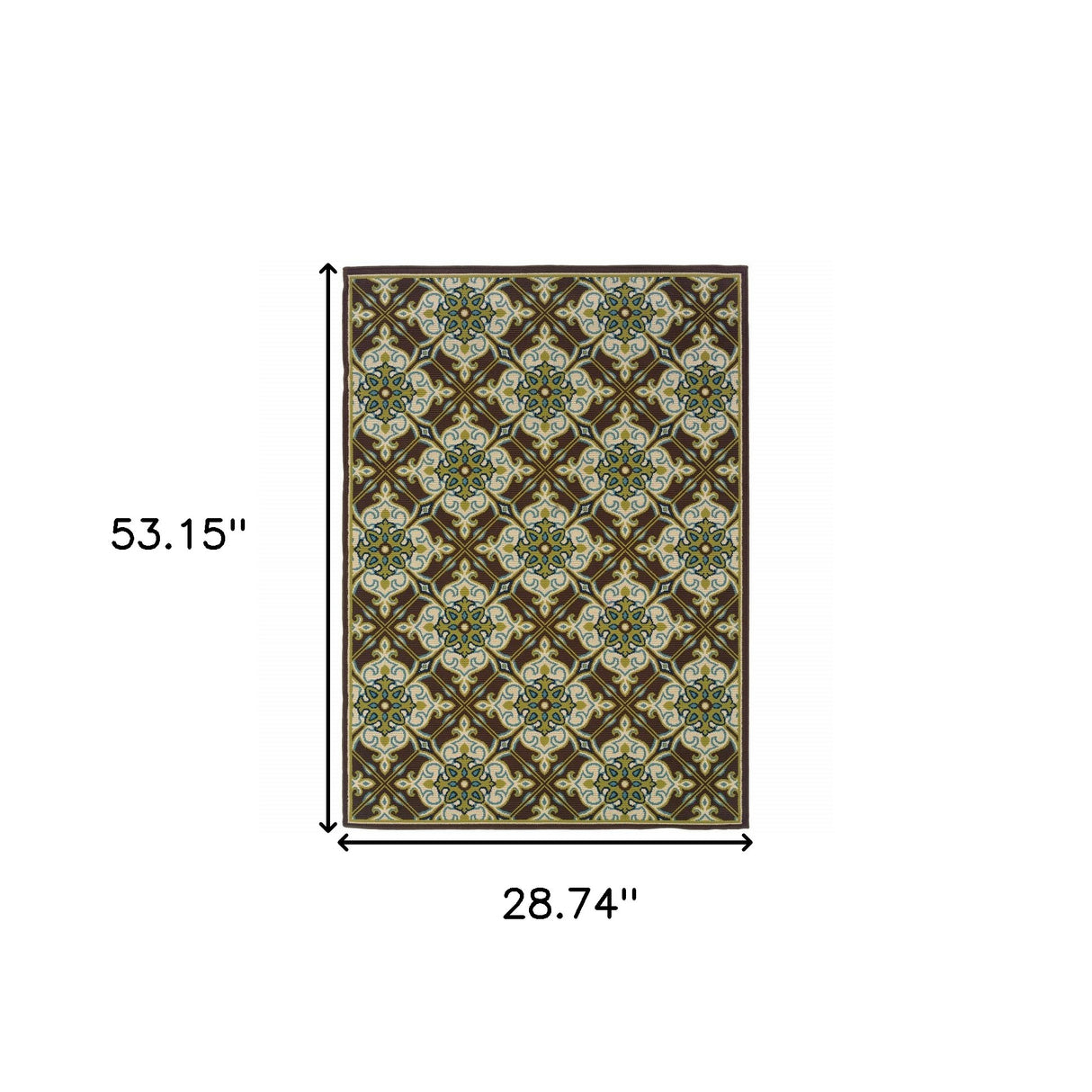 2' X 4' Brown and Ivory Floral Stain Resistant Indoor Outdoor Area Rug