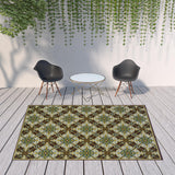 8' X 11' Brown and Ivory Floral Stain Resistant Indoor Outdoor Area Rug