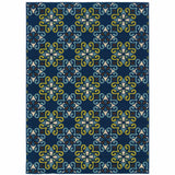 2' X 4' Blue and Green Floral Stain Resistant Indoor Outdoor Area Rug