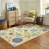 4' X 6' Green and Ivory Floral Stain Resistant Indoor Outdoor Area Rug