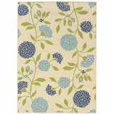 5' X 8' Green and Ivory Floral Stain Resistant Indoor Outdoor Area Rug