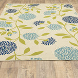 7' X 10' Green and Ivory Floral Stain Resistant Indoor Outdoor Area Rug