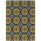 2' X 4' Blue and Green Floral Stain Resistant Indoor Outdoor Area Rug