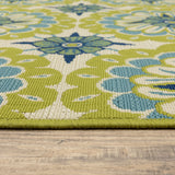 4' X 6' Green and Ivory Floral Stain Resistant Indoor Outdoor Area Rug