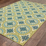 4' X 6' Green and Ivory Floral Stain Resistant Indoor Outdoor Area Rug