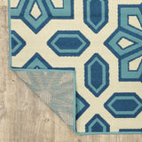 2' X 4' Ivory and Blue Geometric Stain Resistant Indoor Outdoor Area Rug