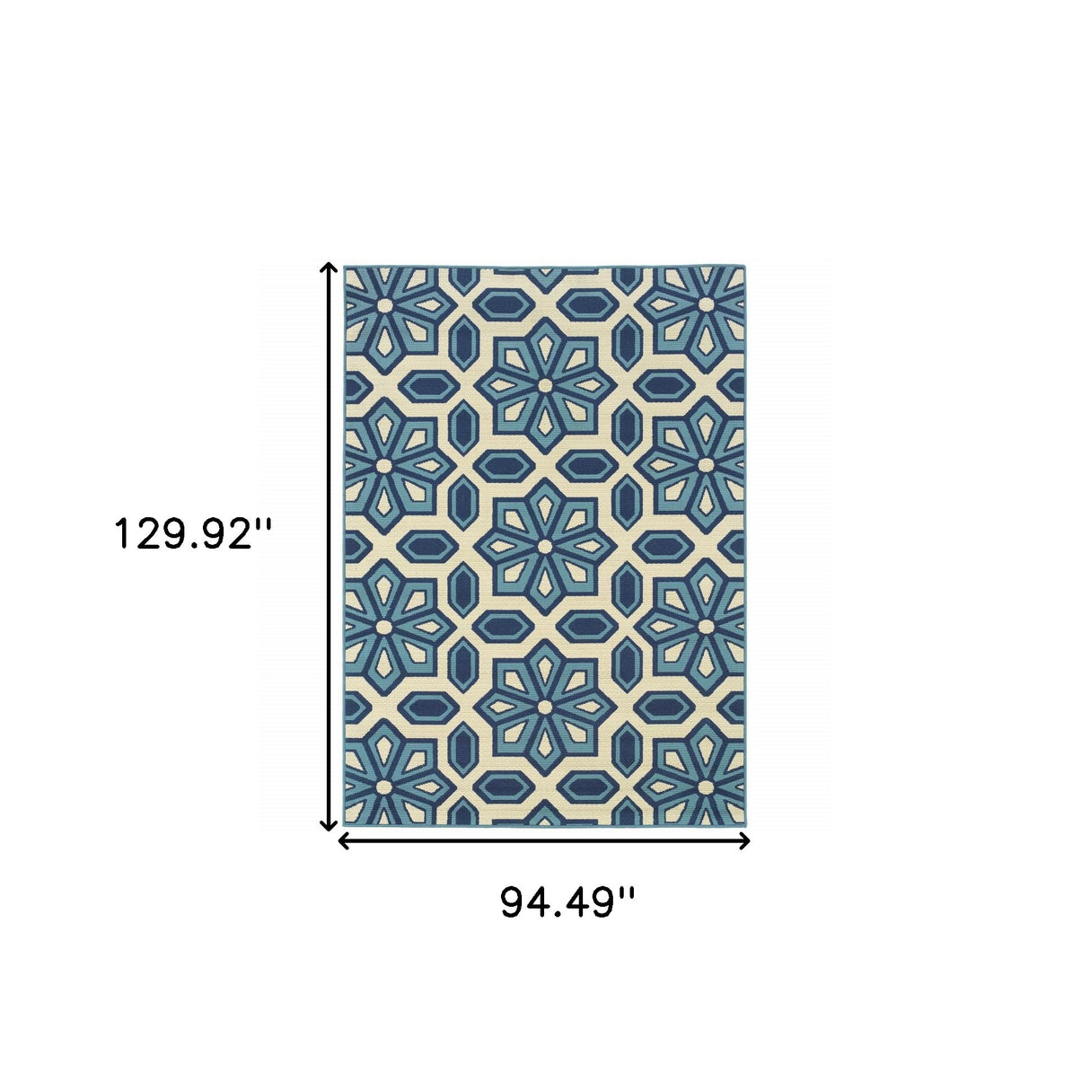 8' X 11' Ivory and Blue Geometric Stain Resistant Indoor Outdoor Area Rug