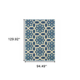 8' X 11' Ivory and Blue Geometric Stain Resistant Indoor Outdoor Area Rug