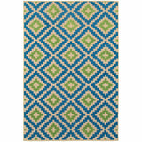 4' X 5' Blue and Beige Geometric Stain Resistant Indoor Outdoor Area Rug