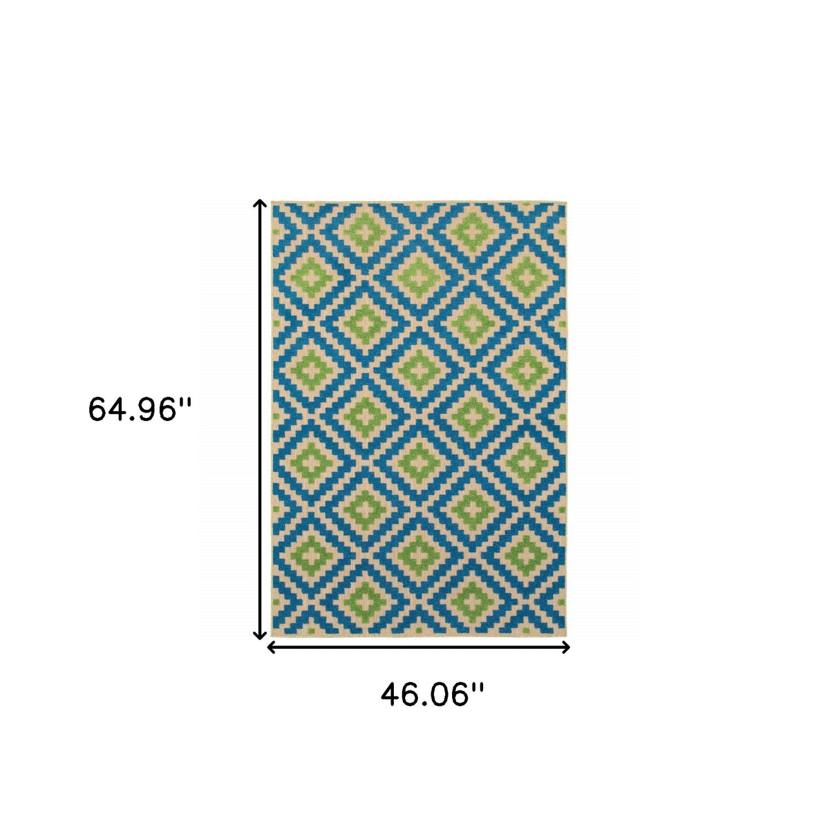 4' X 5' Blue and Beige Geometric Stain Resistant Indoor Outdoor Area Rug