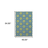 4' X 5' Blue and Beige Geometric Stain Resistant Indoor Outdoor Area Rug