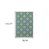 7' X 10' Blue and Beige Geometric Stain Resistant Indoor Outdoor Area Rug