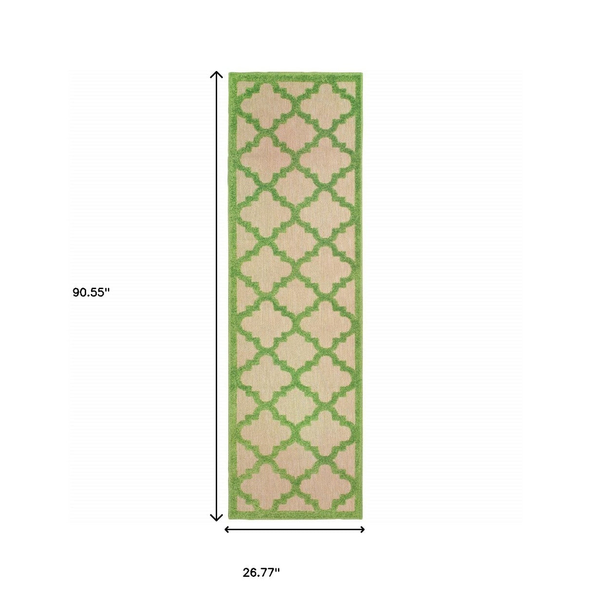 2' X 8' Green Geometric Stain Resistant Indoor Outdoor Area Rug