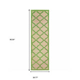 2' X 8' Green Geometric Stain Resistant Indoor Outdoor Area Rug