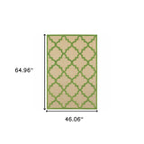 4' X 5' Green Geometric Stain Resistant Indoor Outdoor Area Rug