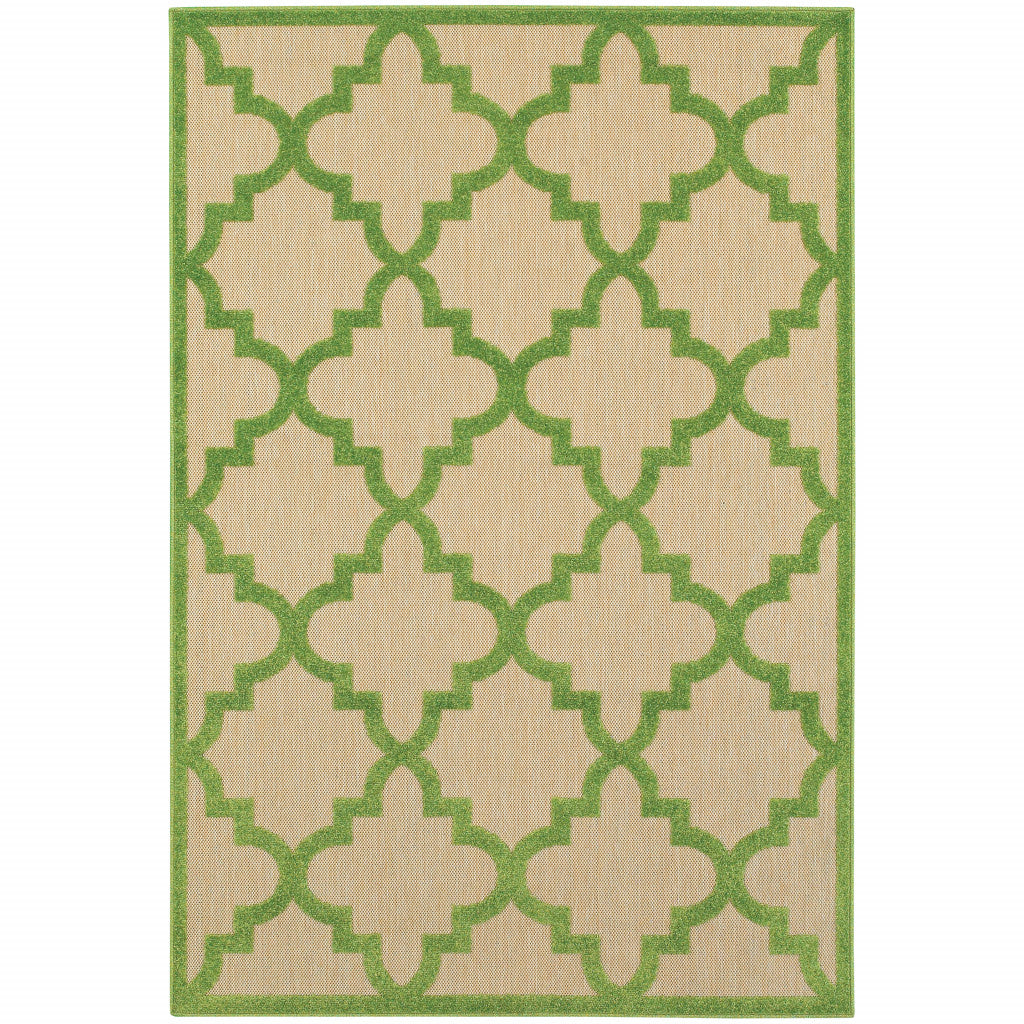 5' X 8' Green Geometric Stain Resistant Indoor Outdoor Area Rug