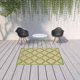 5' X 8' Green Geometric Stain Resistant Indoor Outdoor Area Rug