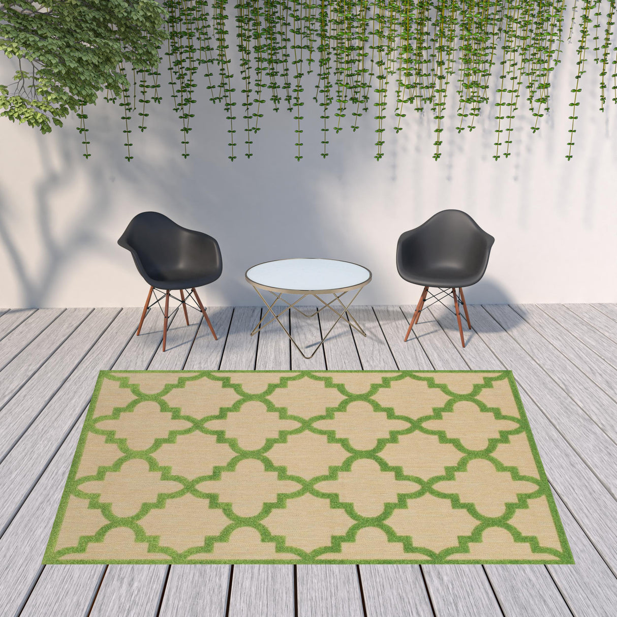 8' X 11' Green Geometric Stain Resistant Indoor Outdoor Area Rug