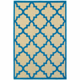 4' X 5' Blue and Beige Geometric Stain Resistant Indoor Outdoor Area Rug