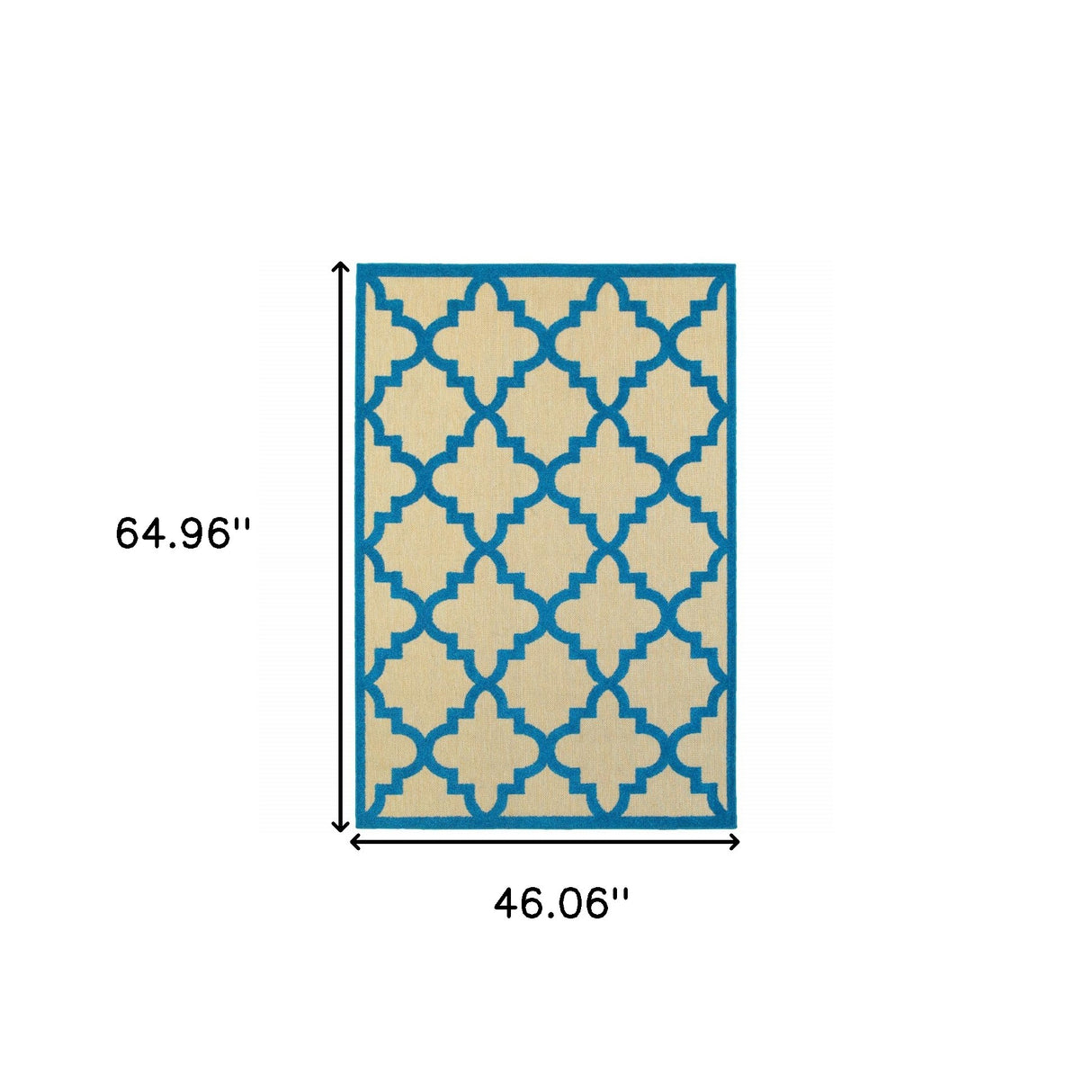 4' X 5' Blue and Beige Geometric Stain Resistant Indoor Outdoor Area Rug