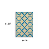 4' X 5' Blue and Beige Geometric Stain Resistant Indoor Outdoor Area Rug